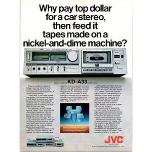 1980 JVC KD-A33 Cassette Tape Deck Vintage Print Ad Audiophile Stereo Wall Art